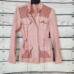 Maurices Linen Blend Utility Jacket Women’s XS Pink Eyelet Detail Pockets